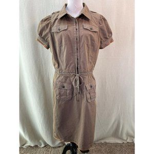 J. Peterman Vintage Safari Style Button Down Drawstring Waist Dress